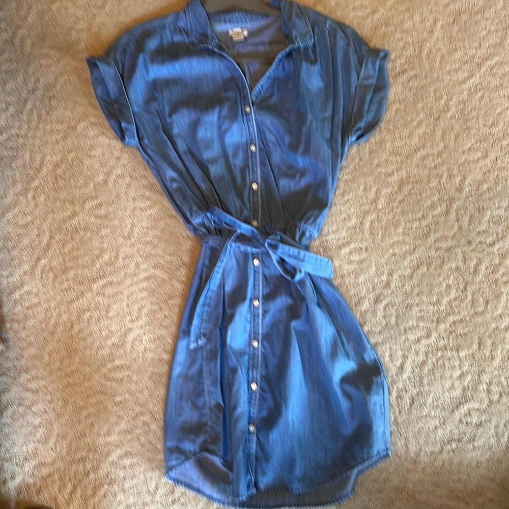 JCrew denim dress with elastic waist and tie